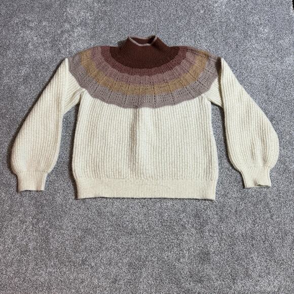 Cottagecore Sweater Women Size Large Grandpacore Warm Cable Knit Fair Isle Retro - Picture 1 of 7